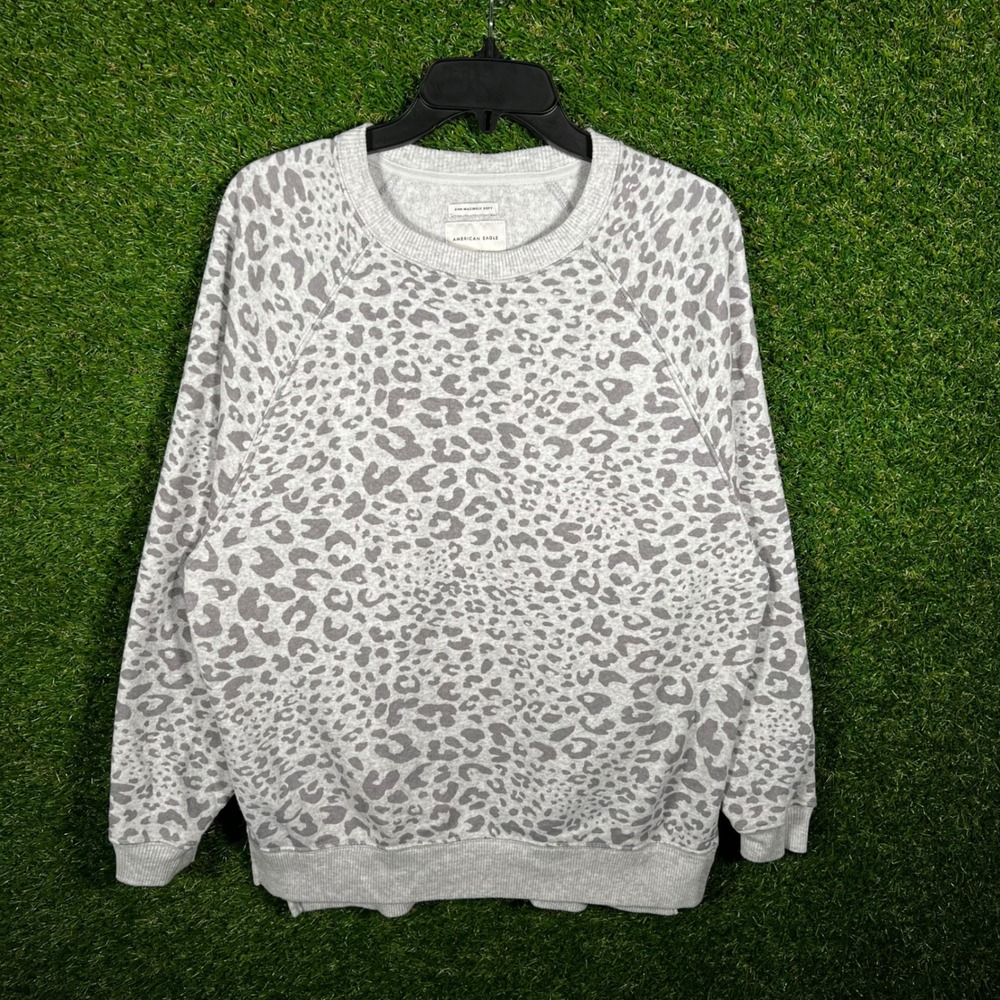 American Eagle Leopard Print Sweatshirt Gray White Ahh-Mazingly Soft XS Jegging